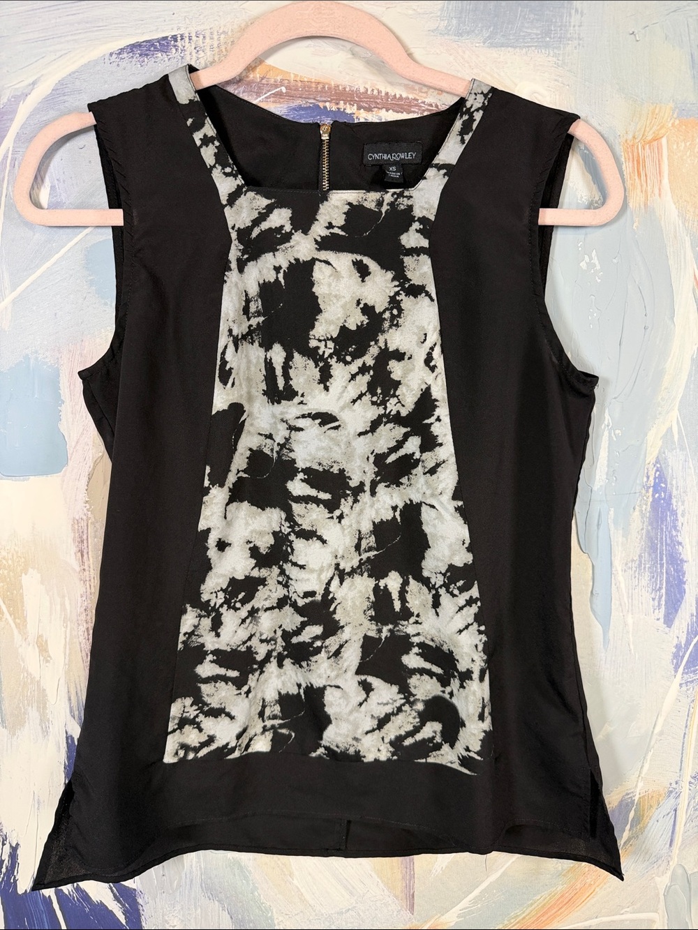 Cynthia Rowley Black & White Abstract Panel Sleeveless Camisole Zipper XS